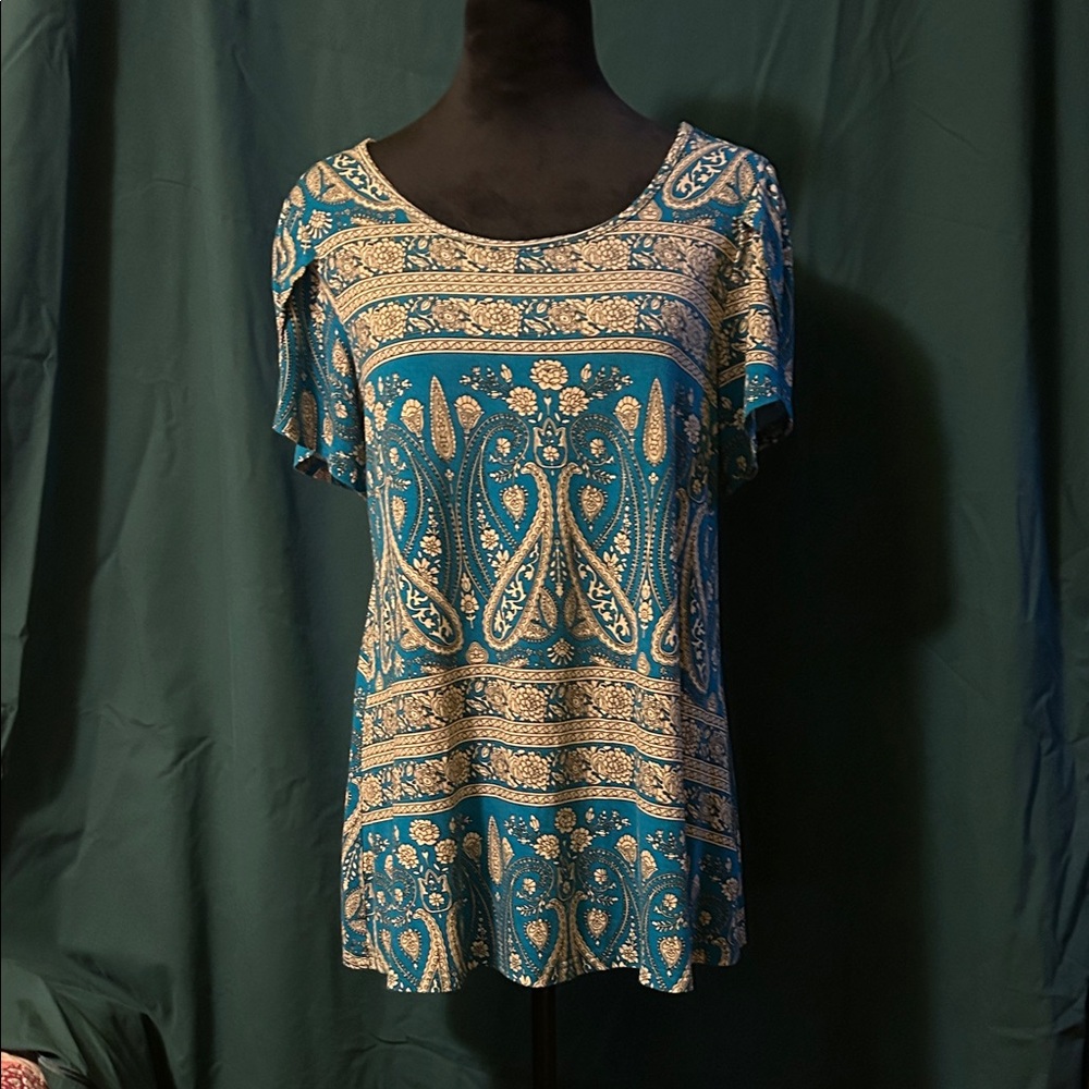 Teal and Cream Paisley Women's Top